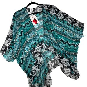 Womens Geometric Print Kimono Wrap Lightweight Boho Beach Cover Up One‎ Size